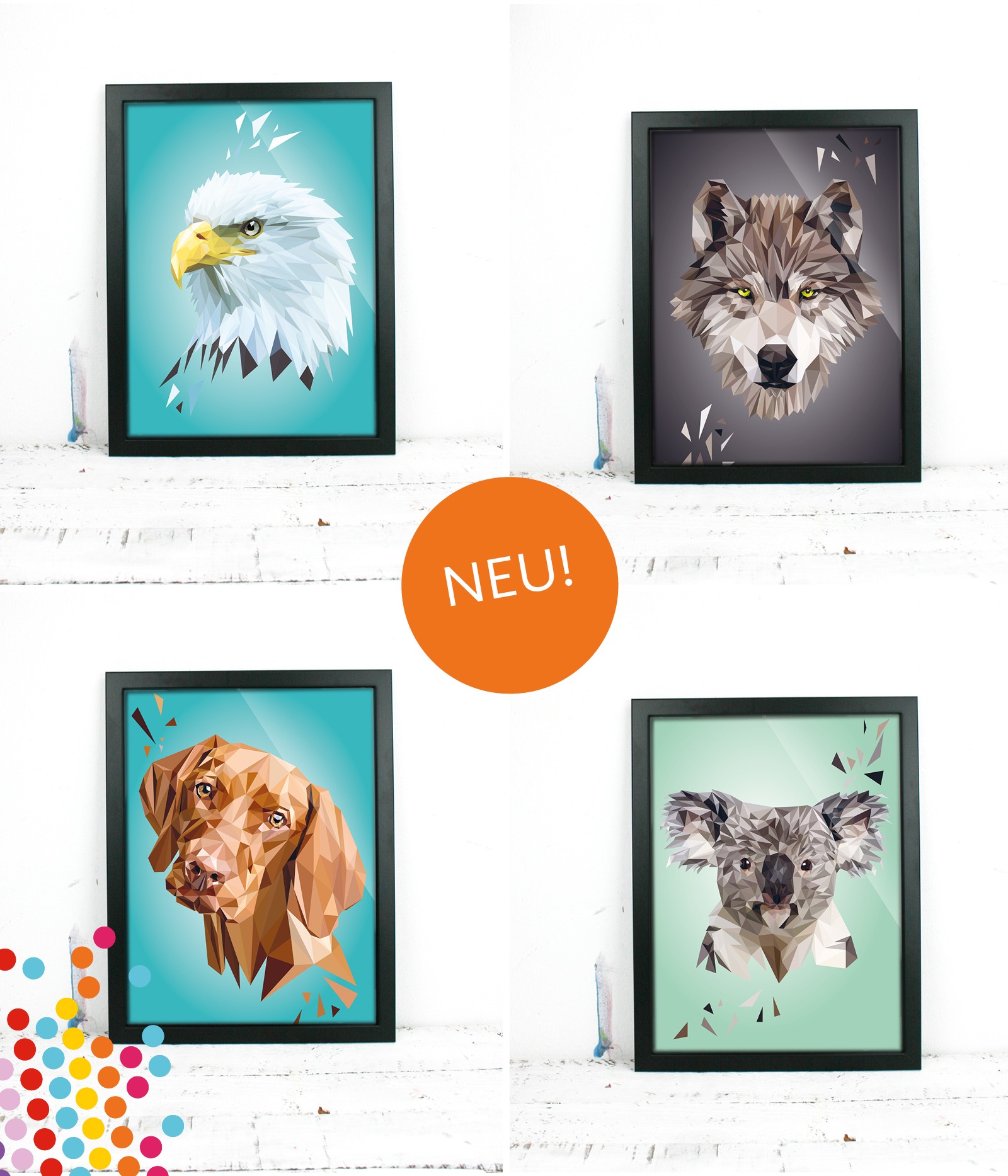 Wolf, Seeadler, Weimaraner und Koala